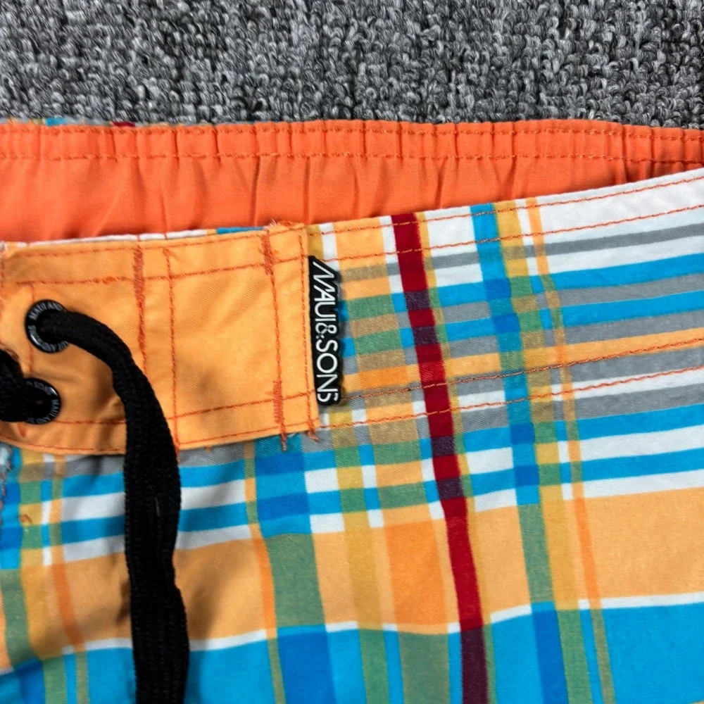 Baggy Y2K Plaid Board Shorts Maui and Sons Surf Orange Size 34